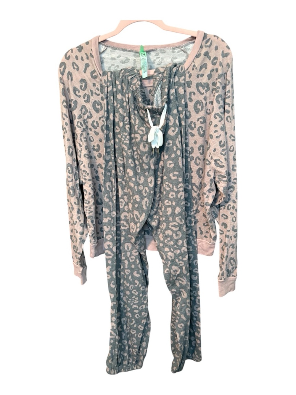 Womens Leopard Print Pajama Set - Pink/Grey